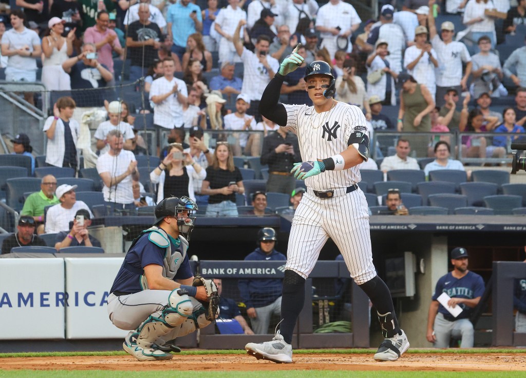 Aaron Judge (99) 2-run home run during the first inning when the New York Yankees played the Seattle Mariners.