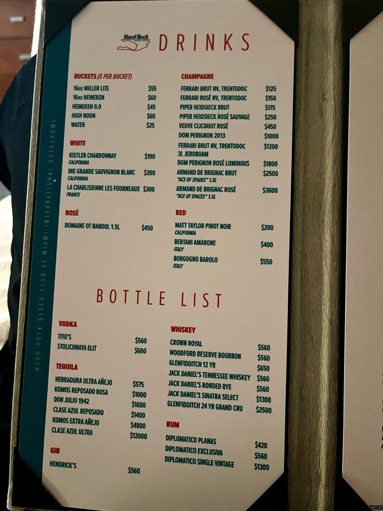 Ryan Ellis shared a photo of the drinks menu, which had even more shocking prices.