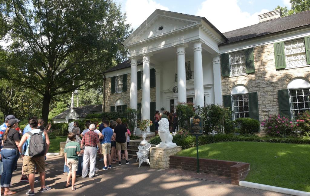 Visitors lining up to enter Elvis Presley's Graceland mansion in Memphis, Tennessee