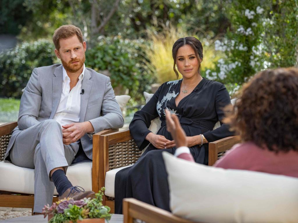 Prince Harry and Meghan, Duchess of Sussex, in a conversation with television host Oprah Winfrey