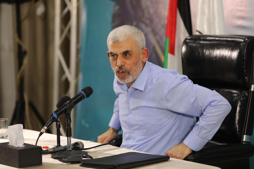 Palestinian Territory: Yahya Sinwar, leader of the Palestinian Hamas movement's political speaks to media in Gaza City, on May 26, 2021. 