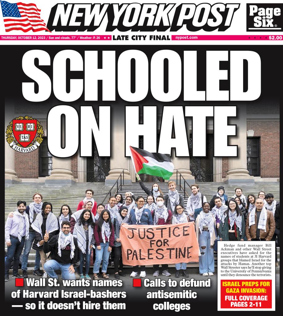 New York Post cover for Thursday, October 12, 2023