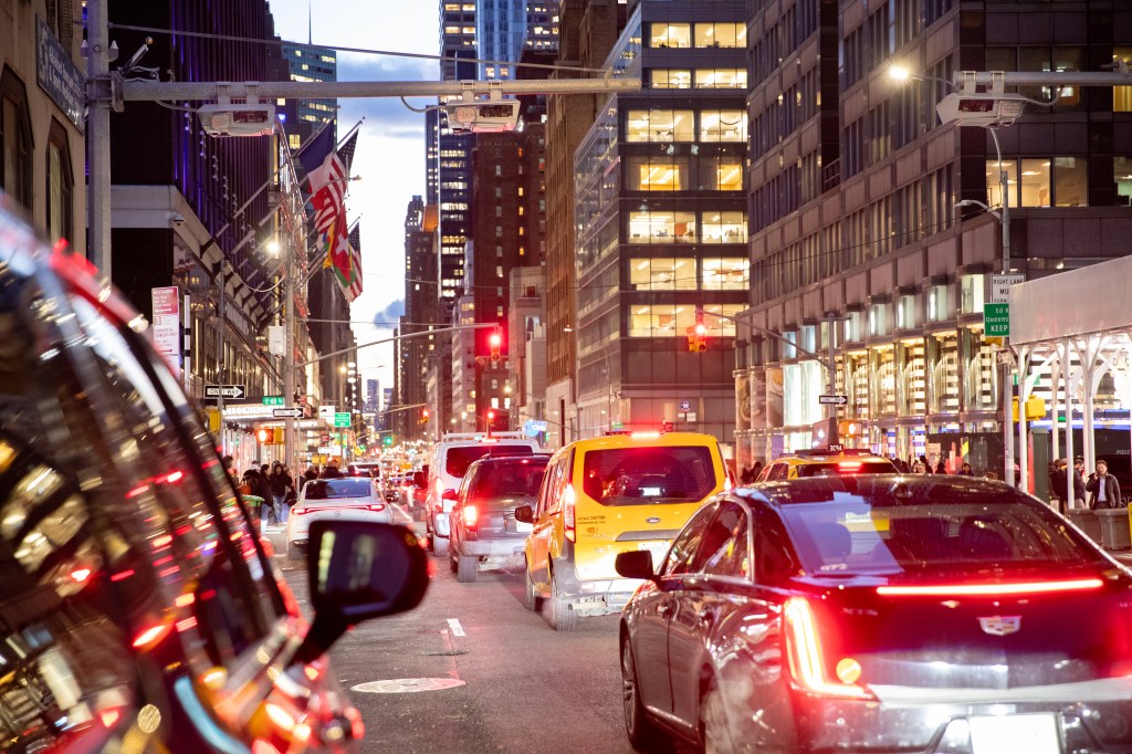 Congestion pricing plate readers are installed over Lexington Avenue on December 18, 2023 in New York City.