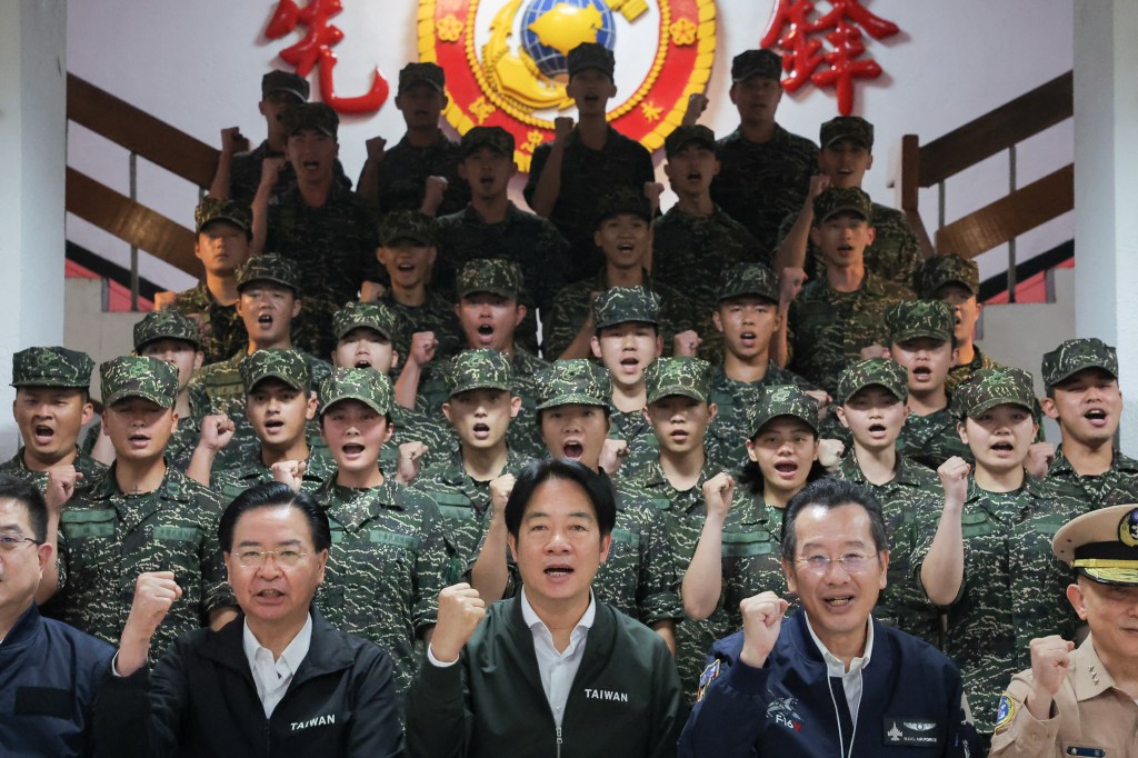 Taiwan President Lai Ching-te makes a speech while he visits a military camp in Taoyuan, Taiwan May 23, 2024. 