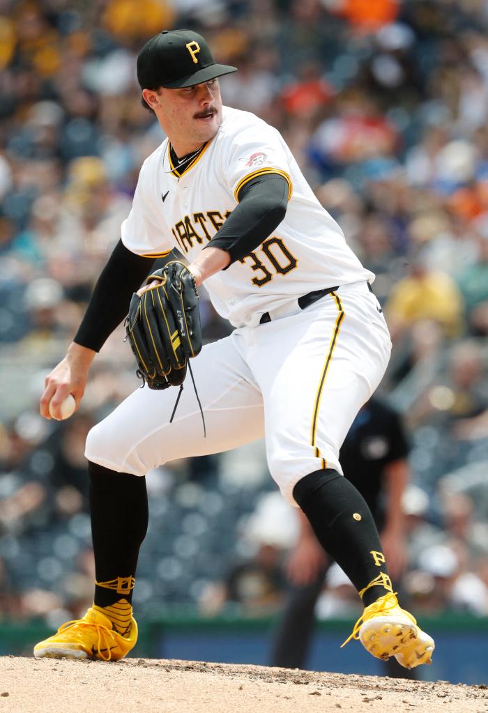 ittsburgh Pirates starting pitcher Paul Skenes (30) pitches against the San Francisco Giants during the sixth inning at PNC Park.