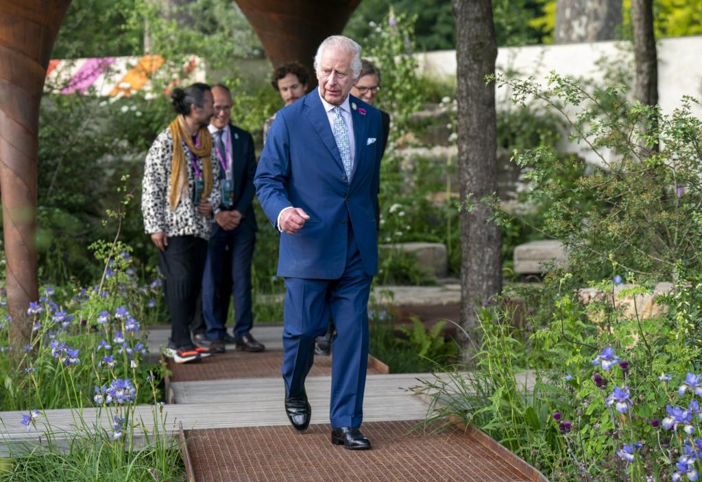 King Charles III visiting the 2024 RHS Chelsea Flower Show in London, England while receiving outpatient cancer treatment
