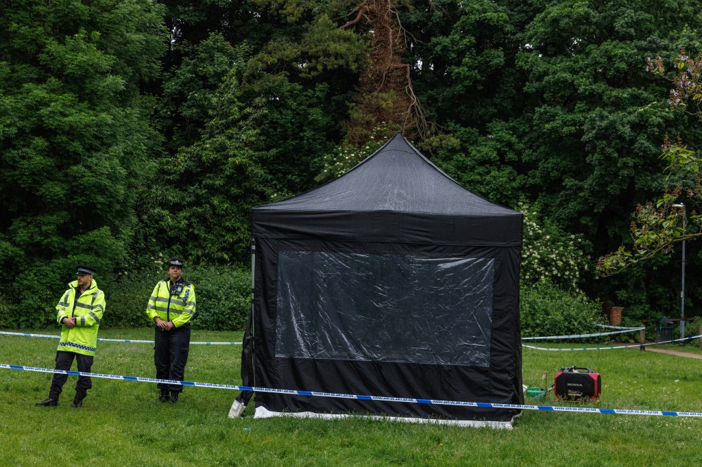 Police, who described his death as "unexplained", set up a black forensics tent near a children's playground after his body was discovered.  