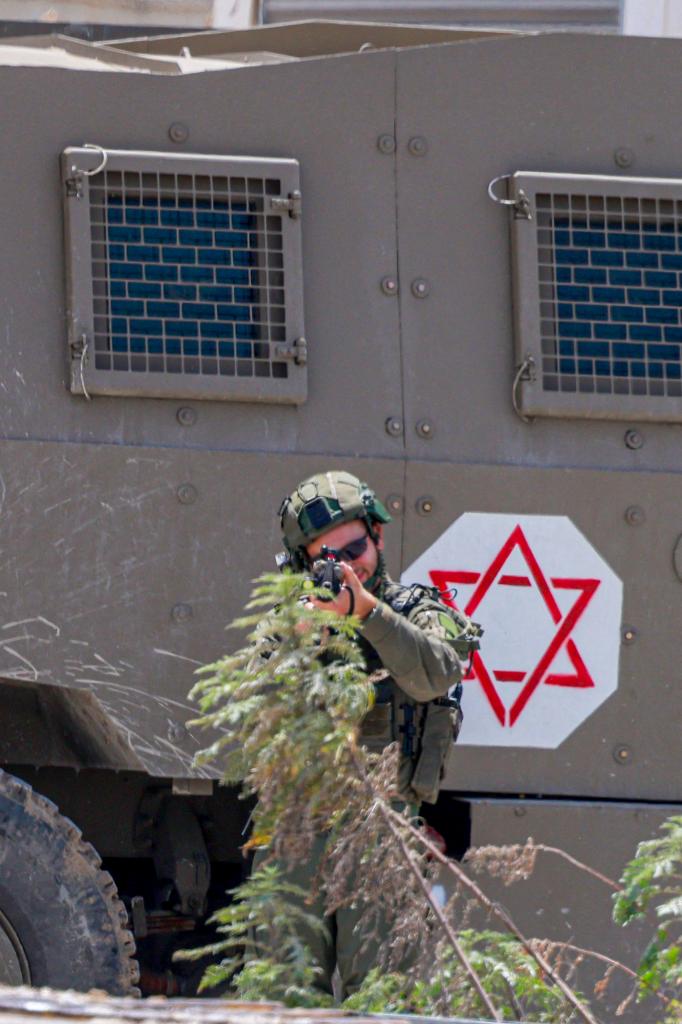 An Israeli soldier on a raid of the Jenin refugee camp in the West Bank on May 21, 2024.