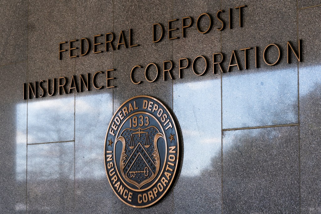 FDIC seal displayed outside its headquarters with a caption about the closure of Republic First Bank