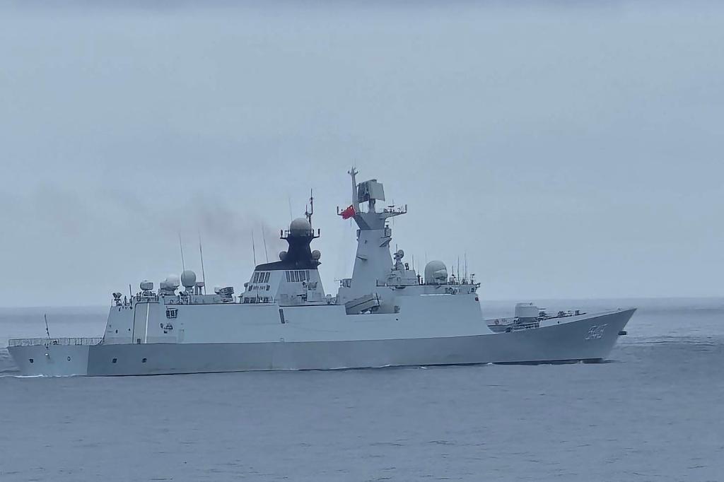 Taiwan Coast Guard on May 23, 2024 shows a Chinese military ship northwest of Pengjia Island, off the coast of northern Taiwan.