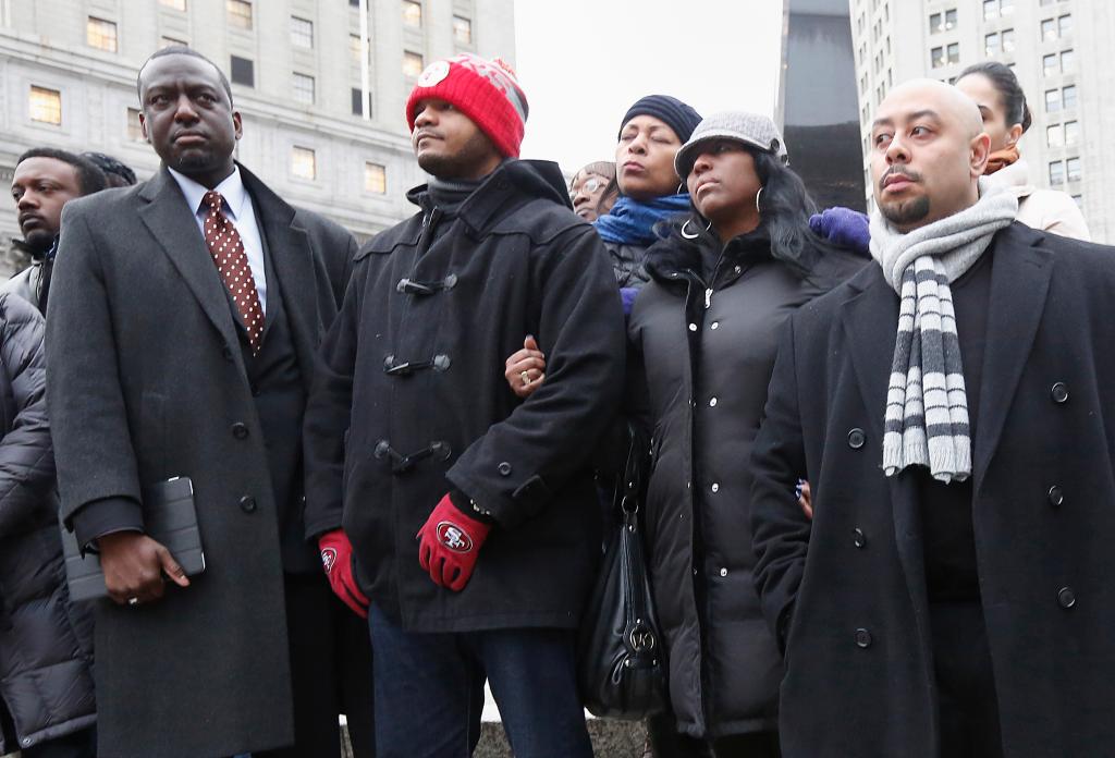 Members of the Central Park Five Raymond Santana (L), Kevin Richardson (2nd L) and Yusef Salaam (R) along with Angela Black, Richardson's sister, take part in a rally in their support in New York January 17, 2013.