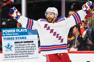 Barclay Goodrow scored twice for the Rangers in their win Sunday.