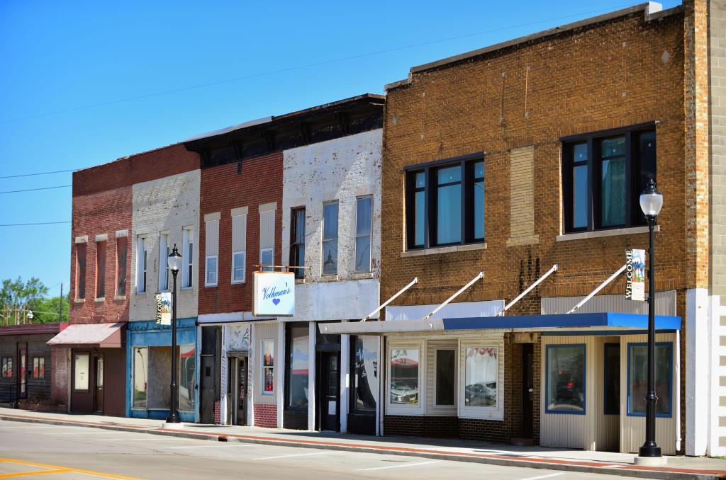 Row of shop fronts in Mattoon, Illinois, 