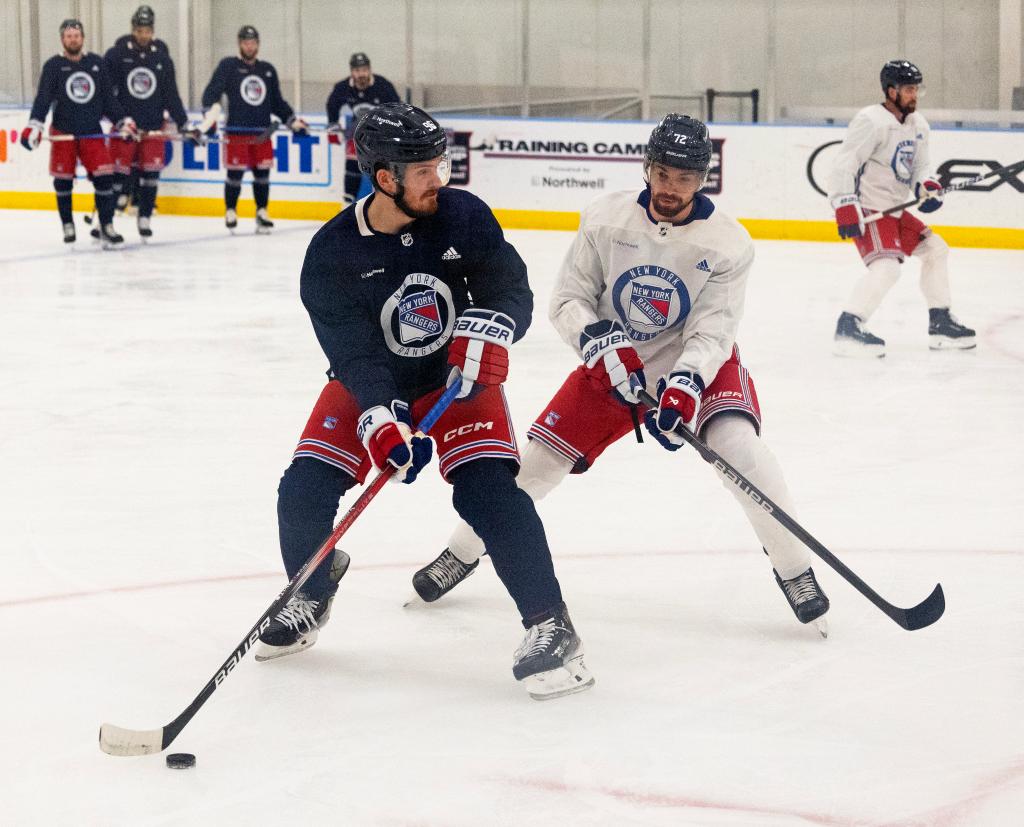 Rangers center Filip Chytil #72 and New York Rangers center Jack Roslovic #96, during practice