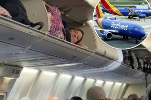 A sleepy alleged passenger flummoxed fellow flyers after she was filmed napping in the overhead bin on a Southwest Airlines flight, as seen in a video with 5.1 million views on TikTok.