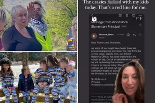 Bryce Gruber, a Jewish mother-of-five, was left stunned after anti-Israel protesters shut down the road near her children's the Woodstock Elementary School and shouted at the kids that their parents were "complicit in genocide."