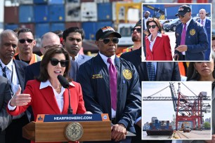 Gov. Kathy Hochul and Mayor Eric Adams in Brooklyn Marine Terminal