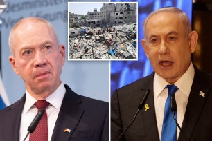 Yoav Gallant, rubble in Gaza from Israeli strike, Prime Minister Benjamin Netanyahy