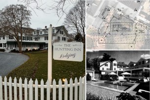 A composite photo of The Huntting Inn in East Hampton; specs for a commercial pool and hot tub and another shot of the Main Street inn.