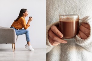 A woman holding a cup of hot chocolate