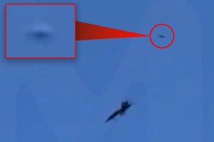 A suspected UFO in New York flew past a Blue Angels Super Hornet jet over Jones Beach on Long Island during the Memorial Day air show.