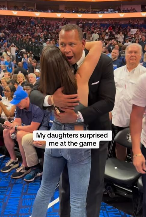 Alex Rodriguez's 19-year-old daughter Natasha surprised him at Sunday's Timberwolves' playoff game against the Mavericks.