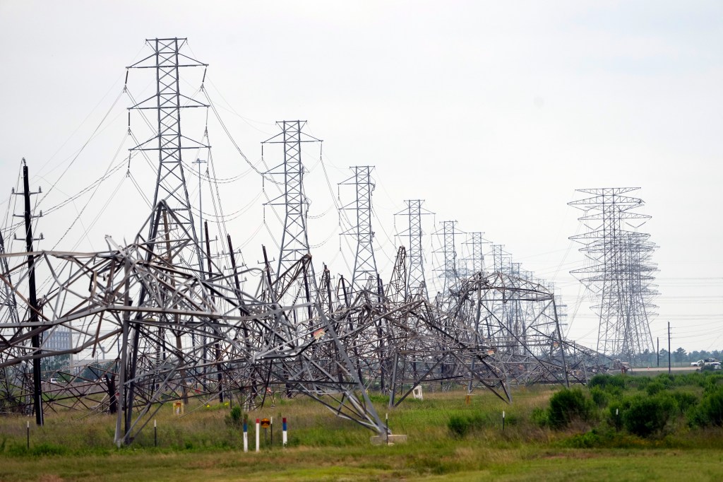 Down power lines in Cypress, Texas near Houston after a severe thunderstorm on May 17, 2024.