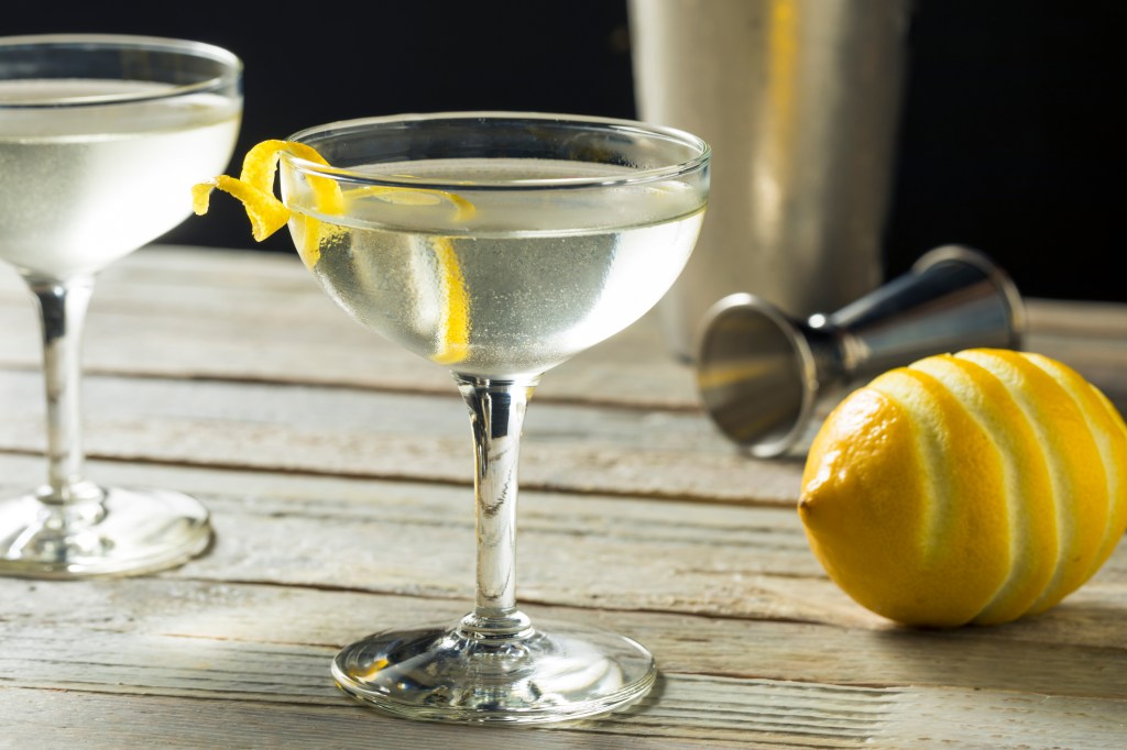 Homemade Alcoholic Vesper Martini with a Lemon Twist