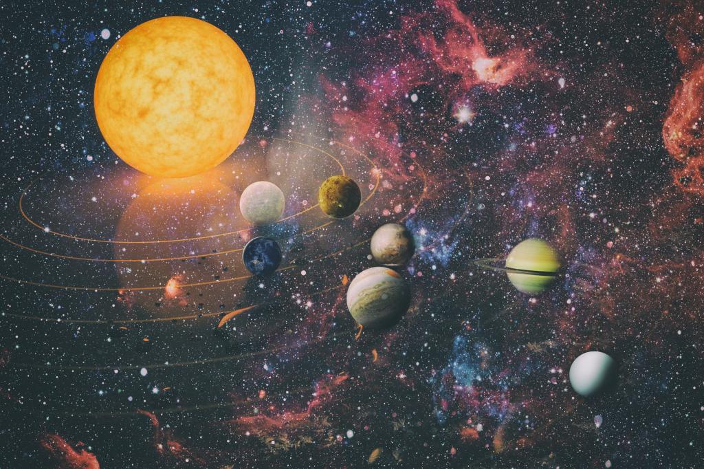 Solar system planet, comet, sun and star. Sun, mercury, Venus, planet earth, Mars, Jupiter, Saturn, Uranus, Neptune. Ele