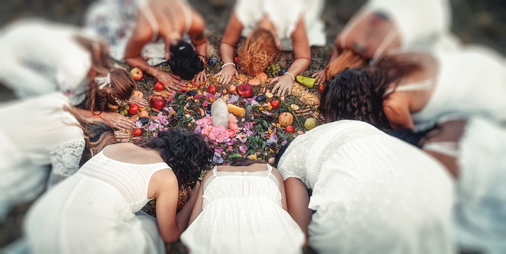 Madala with flowers and fruits, spiritual ceremony of earth.