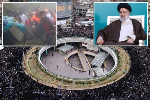 A collage featuring Seyed Ebrahim Raisi and a crowd of people