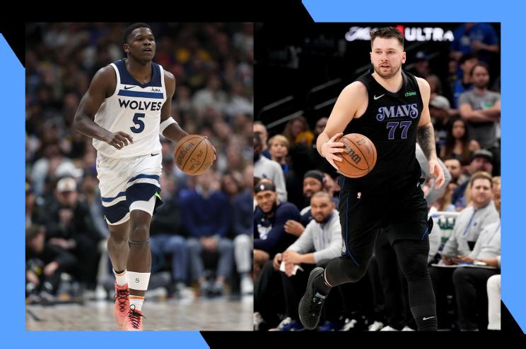 Timberwolves star Anthony Edwards (L) and Mavericks guard Luka Dončić are going head to head in the 2024 NBA Western Conference Finals.