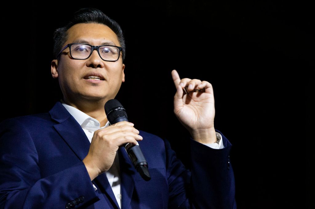 Bakersfield Assemblyman Vince Fong addresses supporters March 9, 2024, in Bakersfield, Calif.