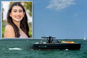 A woman in a swimsuit on a boat