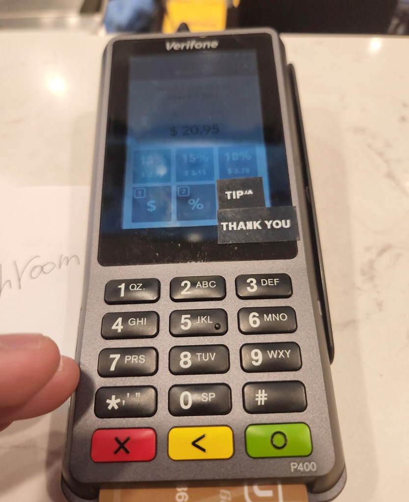 A restaurant went viral for covering up their tablet payment's "no tip" option.