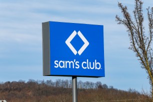 A sign for Sam's Club at the entrance of the members-only retail warehouse store at the Lycoming Mall in Muncy, Pennsylvania