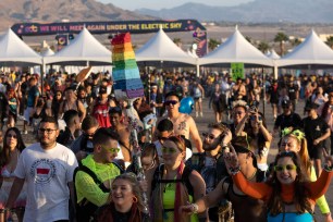 Attendees enter the Las Vegas Motor Speedway for the second day of the Electric Daisy Carnival on Saturday, May 21, 2022, in Las Vegas. The event is happening again this weekend