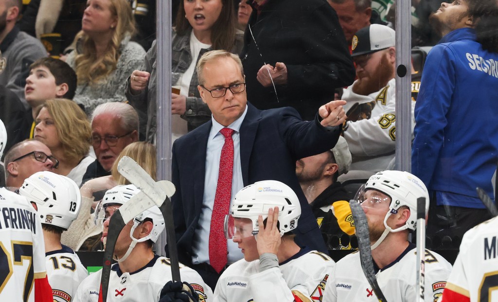 Head coach Paul Maurice of the Florida Panthers stands behind the bench during a game against the Boston Bruins at the TD Garden on April 6, 2024 in Boston, Massachusetts.