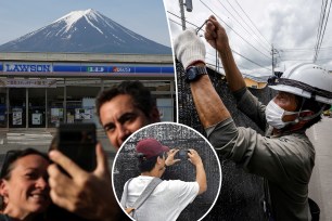 Tourists are tormenting a small town's way of life to get selfies in front of Mount Fuji. Authorities put up a barrier blocking its view, but people are poking holes through it.