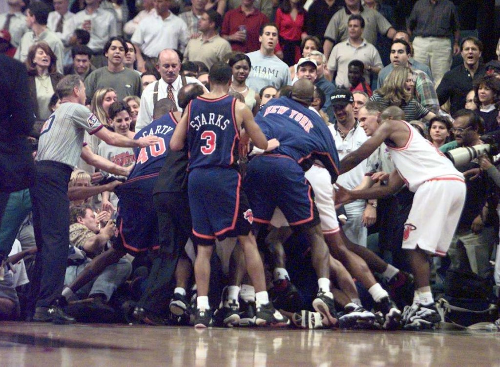 The Knicks blew a 3-1 lead to the Heat in 19974 in large part due to an  ugly Game 5 brawl that changed the tenor of the series.