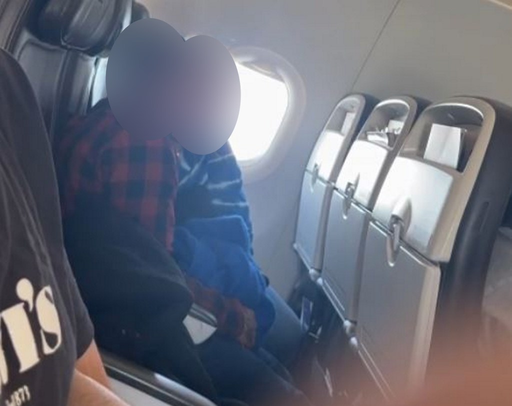 Video grab appearing to capture a woman pleasuring a male on a flight