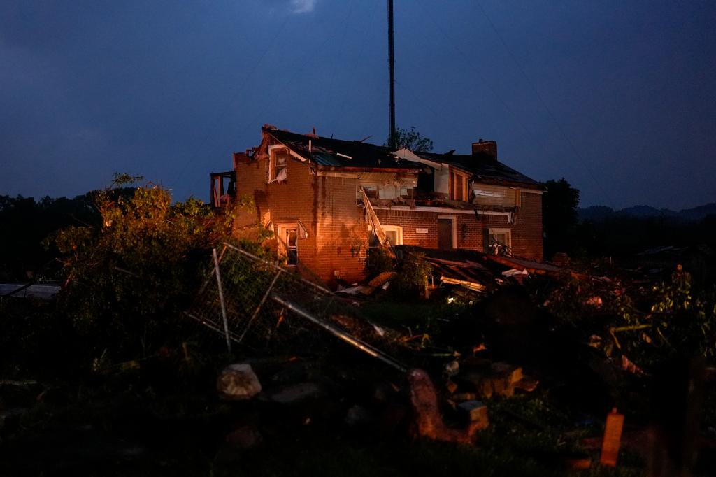 A home damaged by severe weather is pictured Wednesday, May 8, 2024, in Columbia, Tenn.