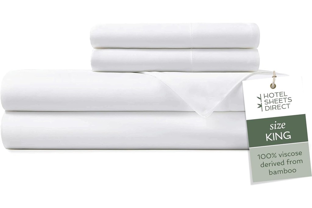 Hotel Sheets Direct 100% Viscose Derived from Bamboo Sheets King Size - Cooling Bed Sheets with 2 Pillowcases - Breathable, Moisture Wicking & Silky Soft Sheets Set- White