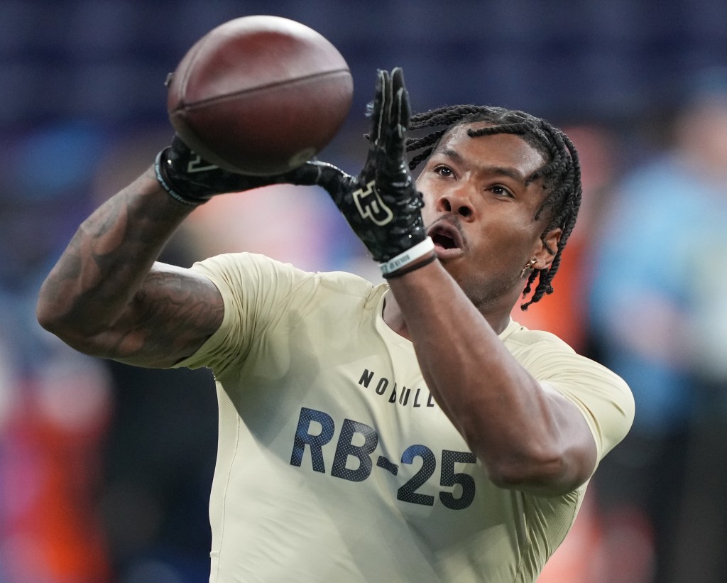 Running back Tyrone Tracy, who was drafted by the Giants in the fifth round, catches a pass during the NFL Scouting Combine.