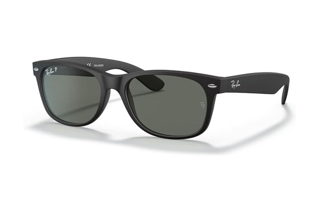 A pair of polarized Wayfarer Ray Ban sunglasses.