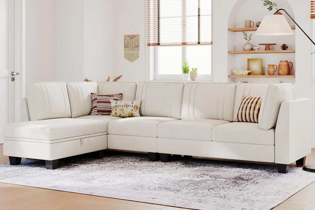 A white couch in a room