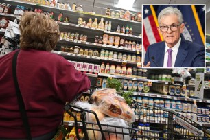 Shopper at grocery store and Fed Chair Jerome Powell