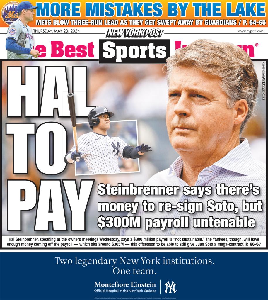 The back cover of the New York Post for early editions on May 23, 2024