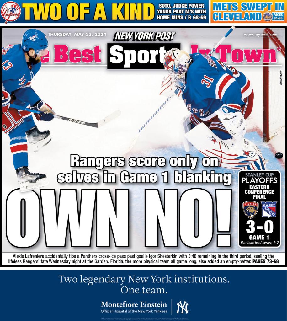 The back page of the New York Post in May 23, 2024