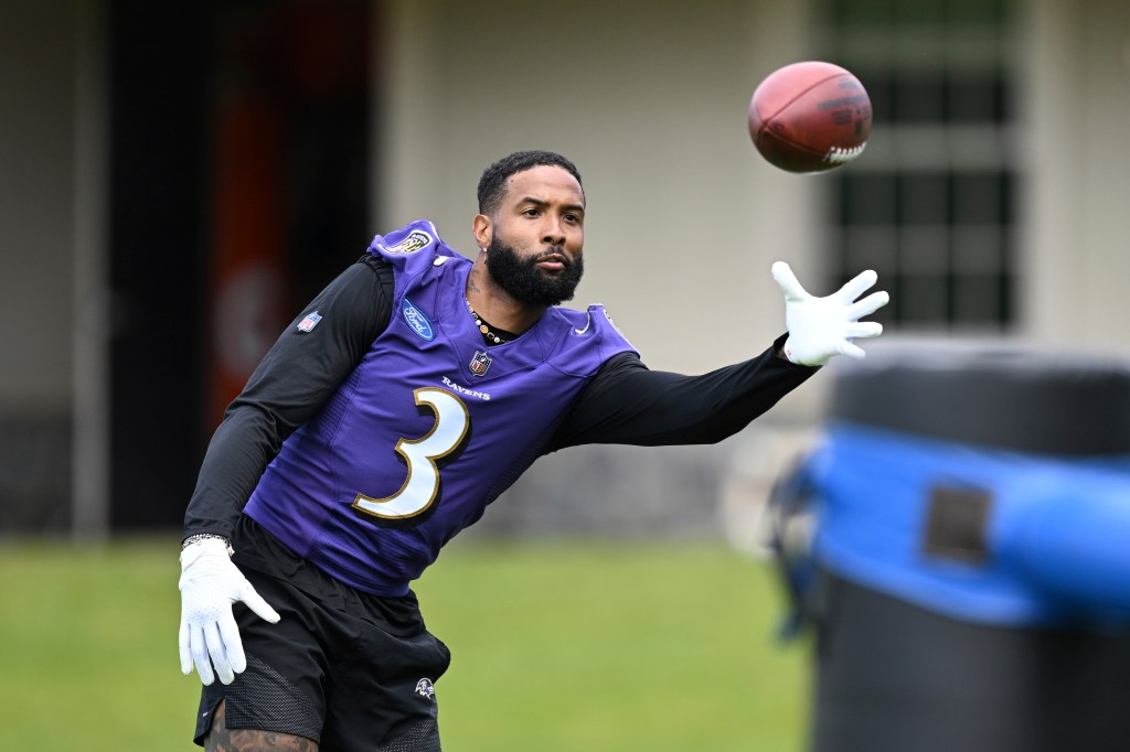 Odell Beckham Jr., here at Ravens practice in June 2023, tallied 565 receiving yards last season.